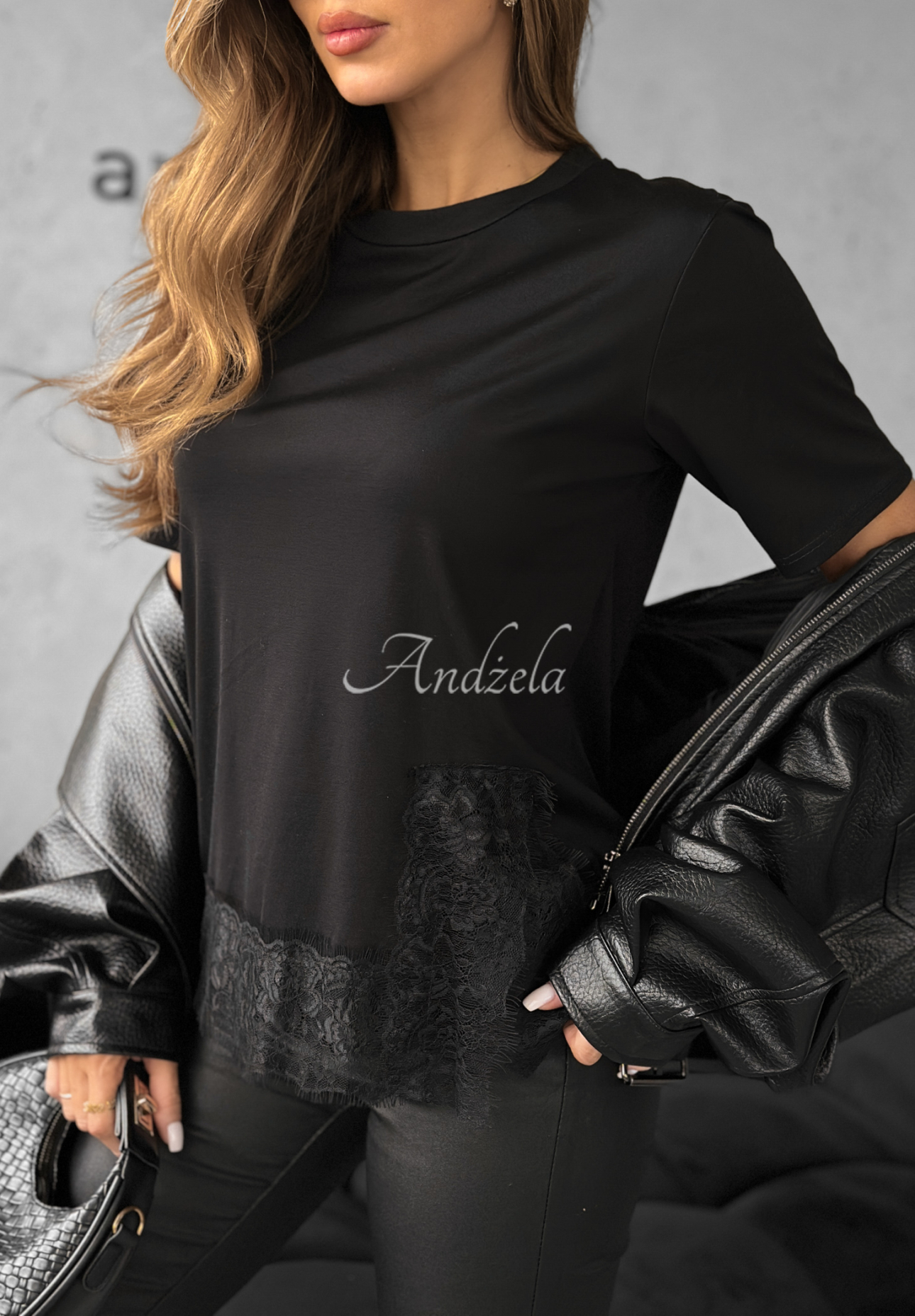 Viskose-T-Shirt mit Spitze Daily Lace Schwarz