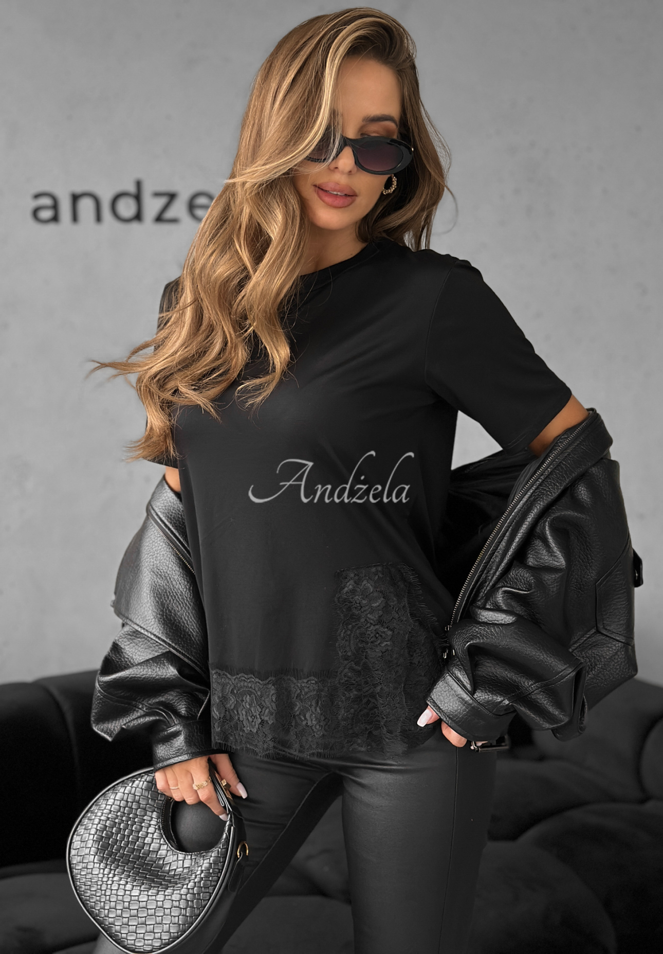 Viskose-T-Shirt mit Spitze Daily Lace Schwarz