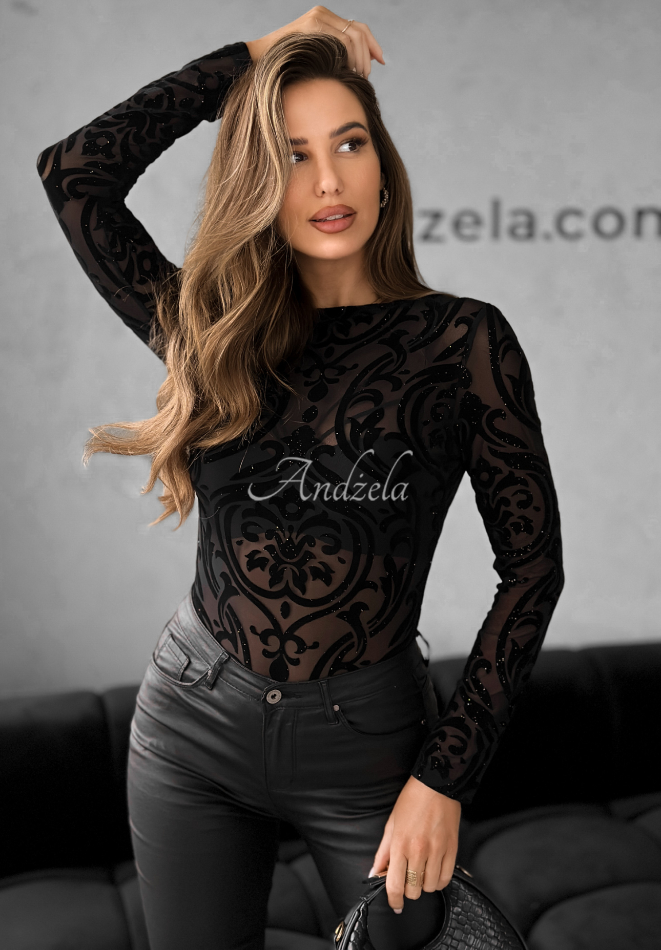 Bluse mit glänzendem Netzmuster The Bad News Schwarz