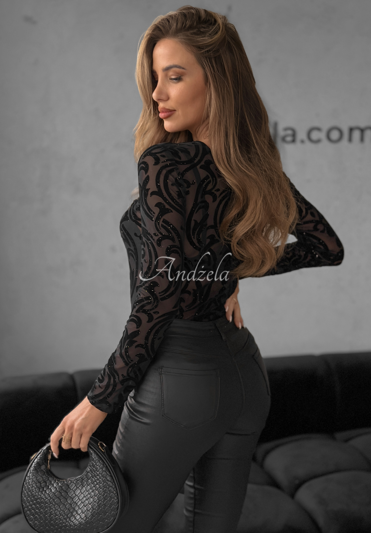 Bluse mit glänzendem Netzmuster The Bad News Schwarz