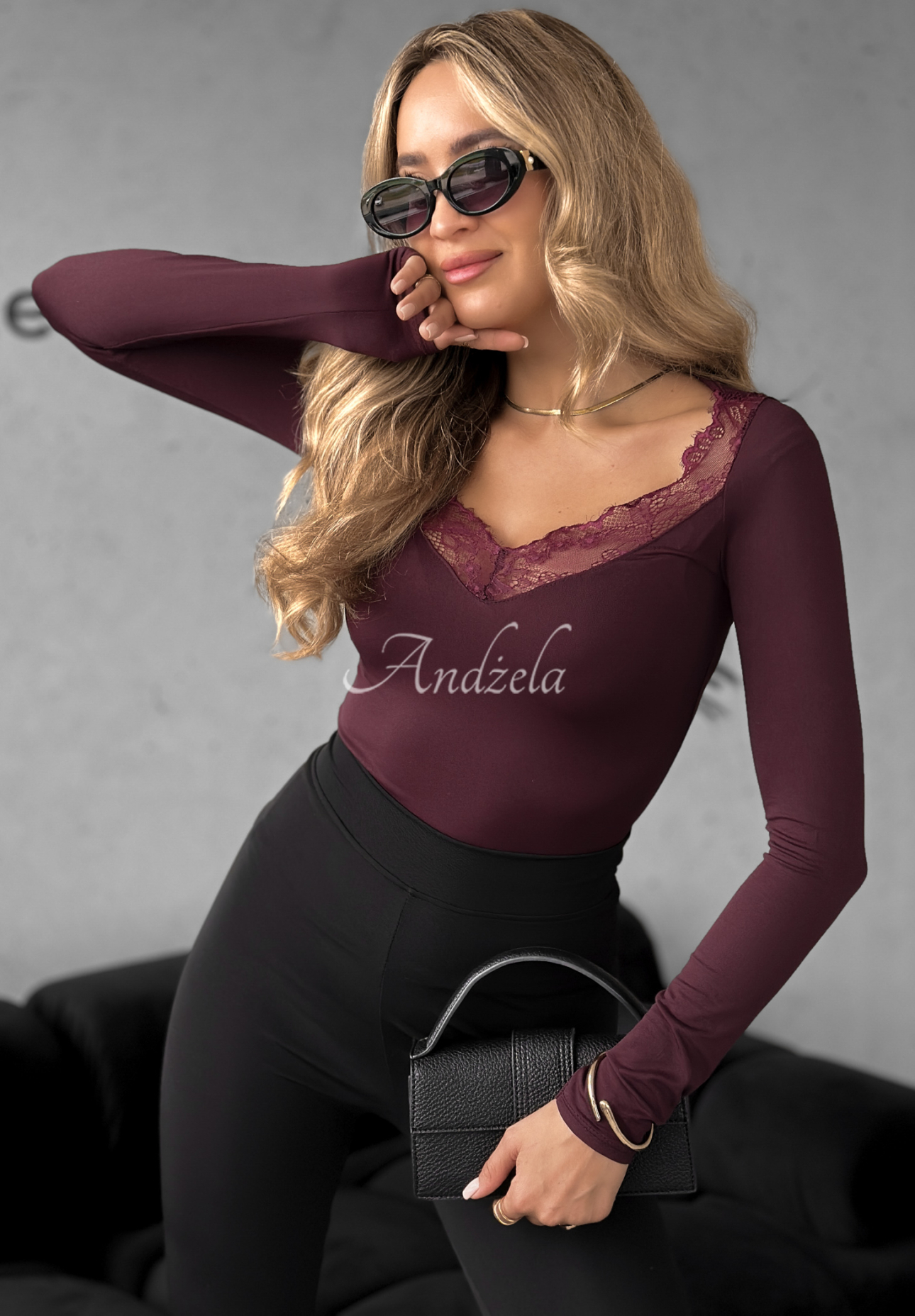 Longsleeve Bluse mit Spitze Miss In Me Burgunderrot