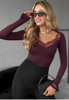 Bluse longsleeve z koronką Miss In Me Burgunderrot