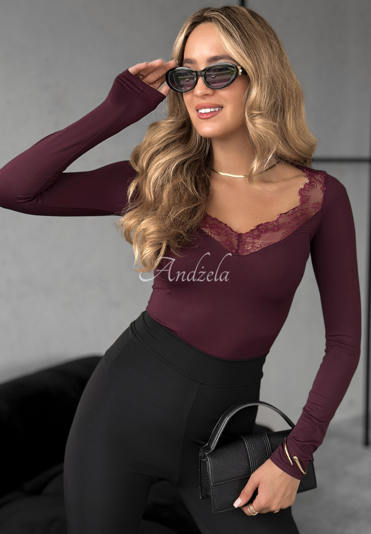 Longsleeve Bluse mit Spitze Miss In Me Burgunderrot