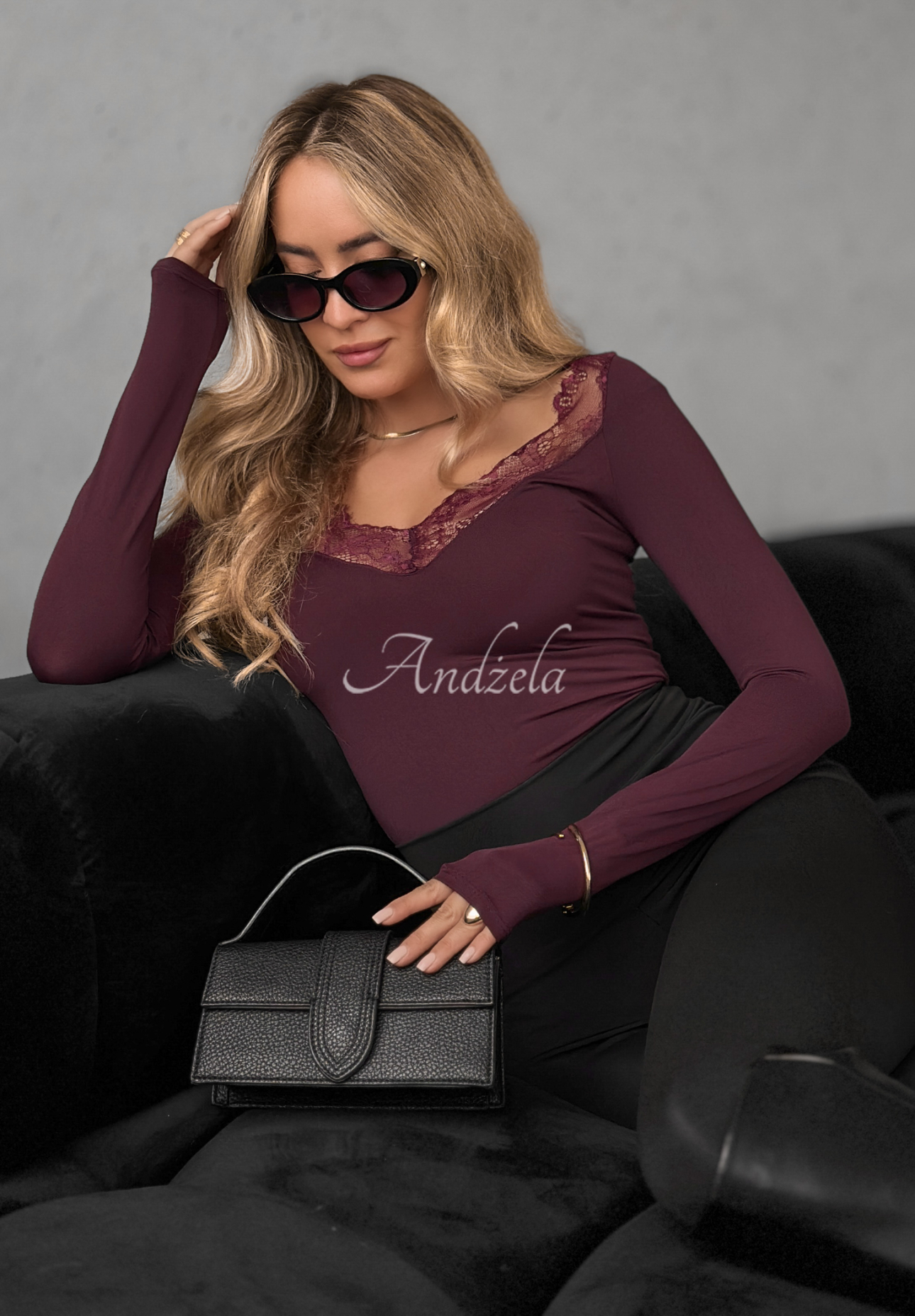 Longsleeve Bluse mit Spitze Miss In Me Burgunderrot