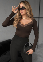 Bluse longsleeve z koronką Miss In Me Schokoladenbraun