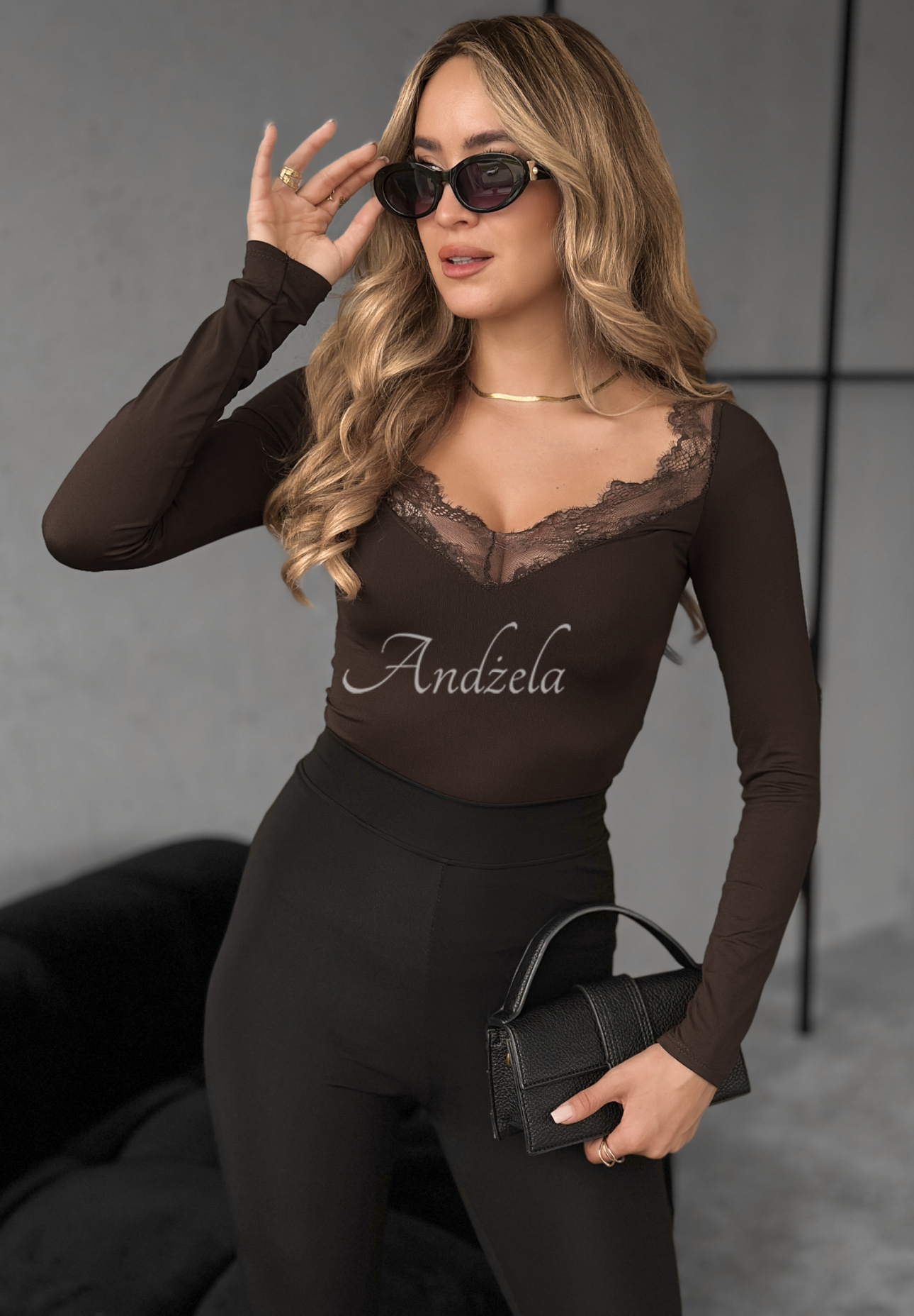 Longsleeve Bluse mit Spitze Miss In Me Schokoladenbraun