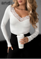 Bluse longsleeve z koronką Miss In Me Ecru