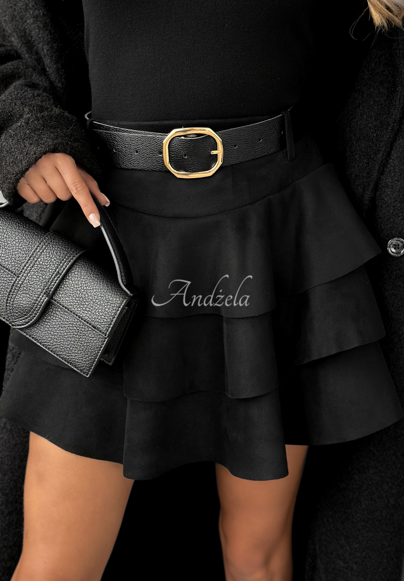 Mini Hosenrock aus Wildleder mit Rüschen Girly Time Schwarz