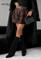 Zamszowa Kurzer Rock mini z falbankami Girly Time Schokoladenbraun