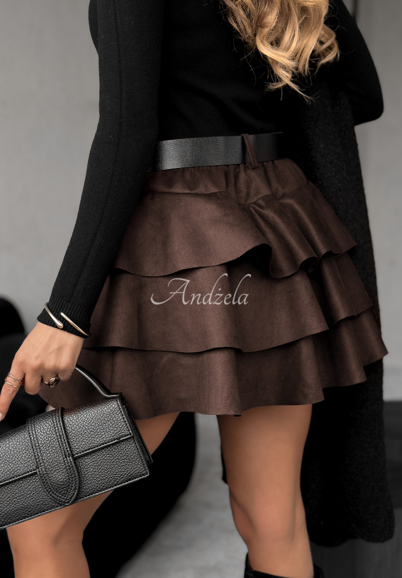 Mini Hosenrock aus Wildleder mit Rüschen Girly Time Schokoladenbraun