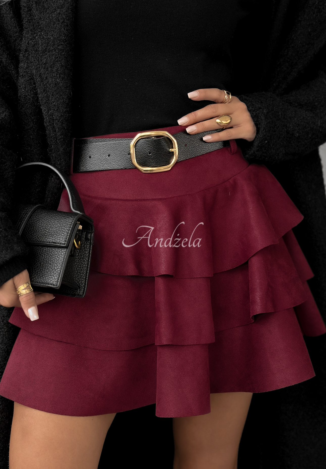 Mini Hosenrock aus Wildleder mit Rüschen Girly Time Burgund