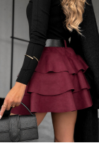 Zamszowa Kurzer Rock mini z falbankami Girly Time Burgunderrot
