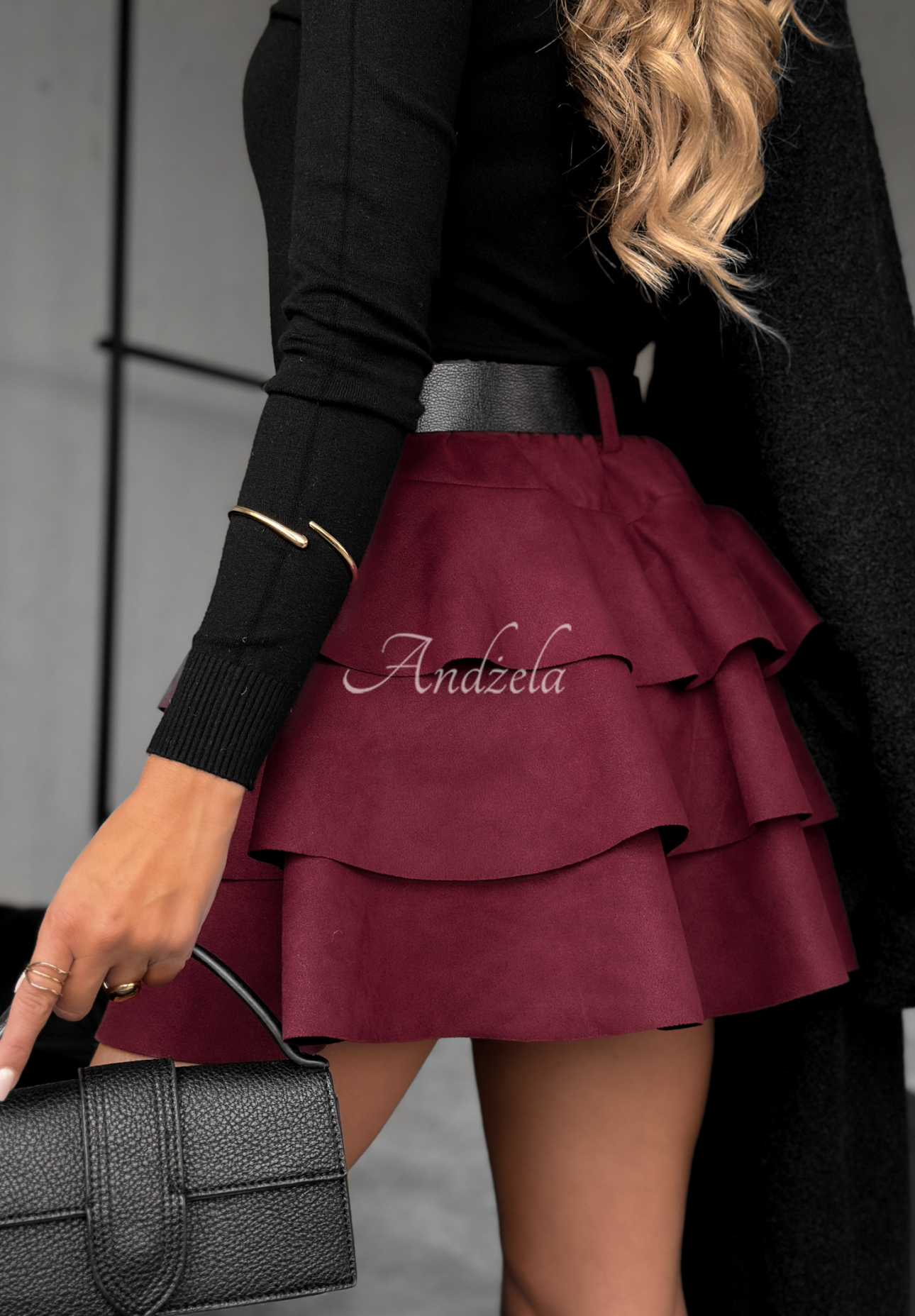 Mini Hosenrock aus Wildleder mit Rüschen Girly Time Burgund