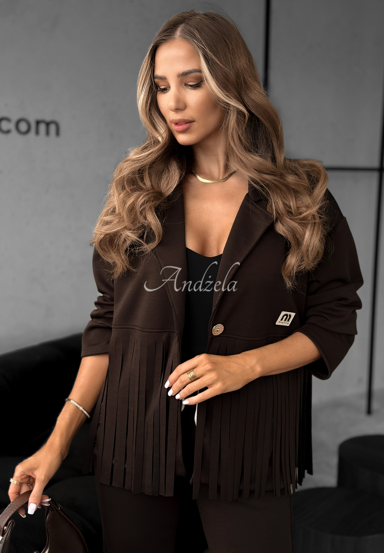 Set Blazer und Hose aus Viskose mit FransenThe Other Side Schokoladenbraun