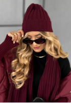 Prążkowany Set Mütze i szalik z kaszmirem Snow Dates Burgunderrot