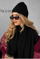 Prążkowany Set Mütze i szalik z kaszmirem Snow Dates Schwarz