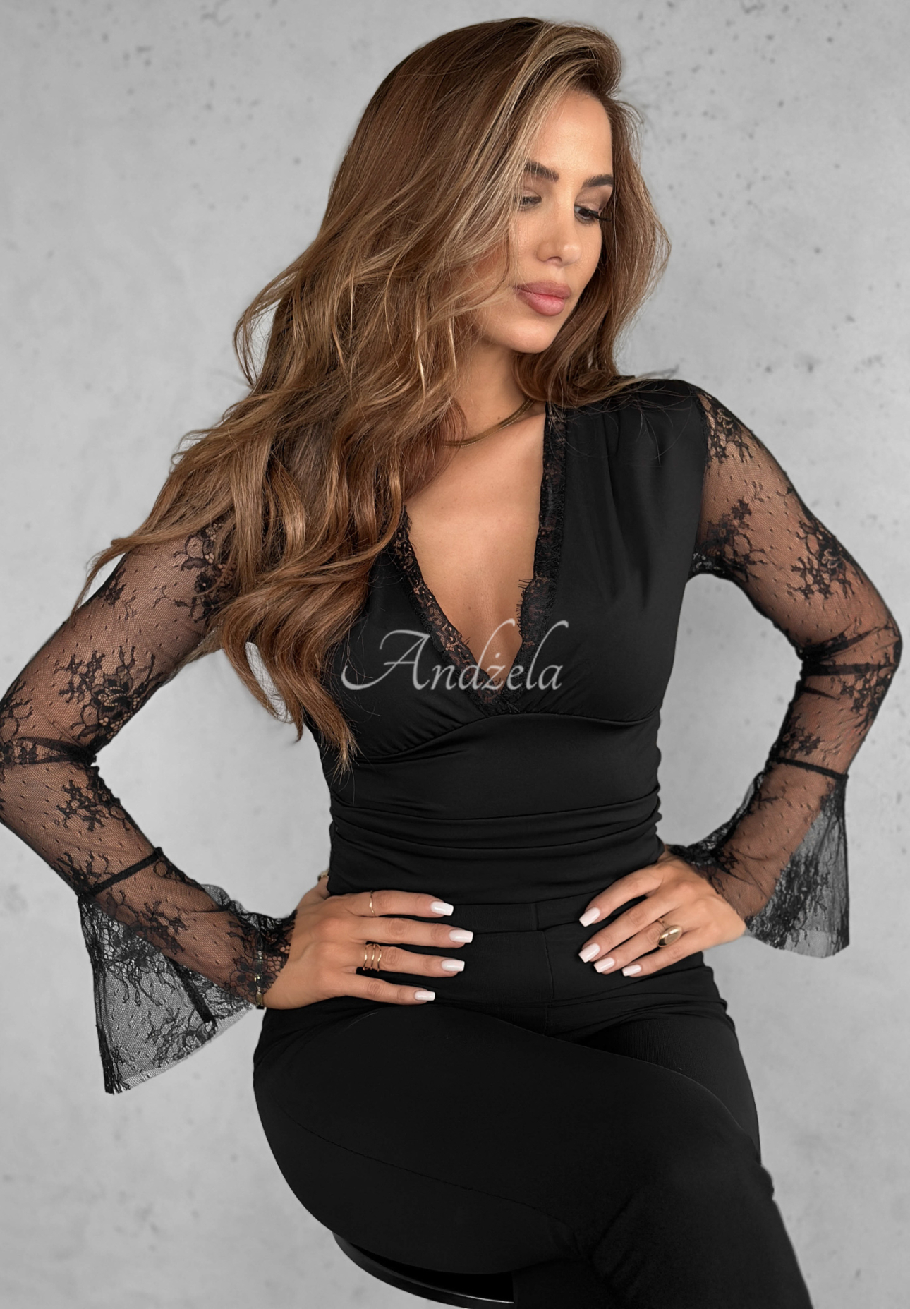 Body mit Spitze Quit Talking Schwarz