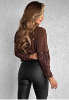 T-Shirt z koronkowymi rękawami The Only Thing Schokoladenbraun