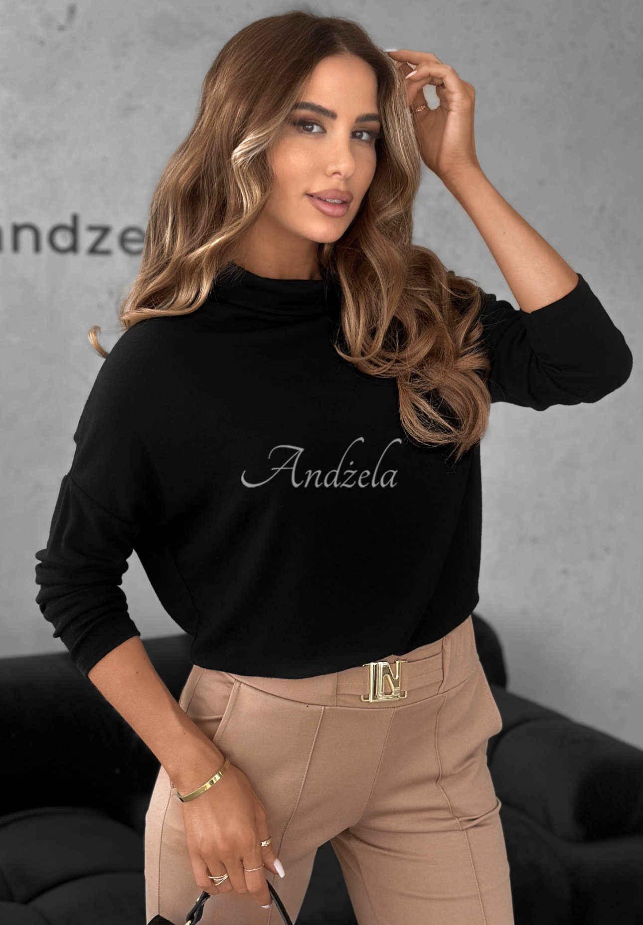 Rollkragenbluse aus Viskose All Time Base Schwarz