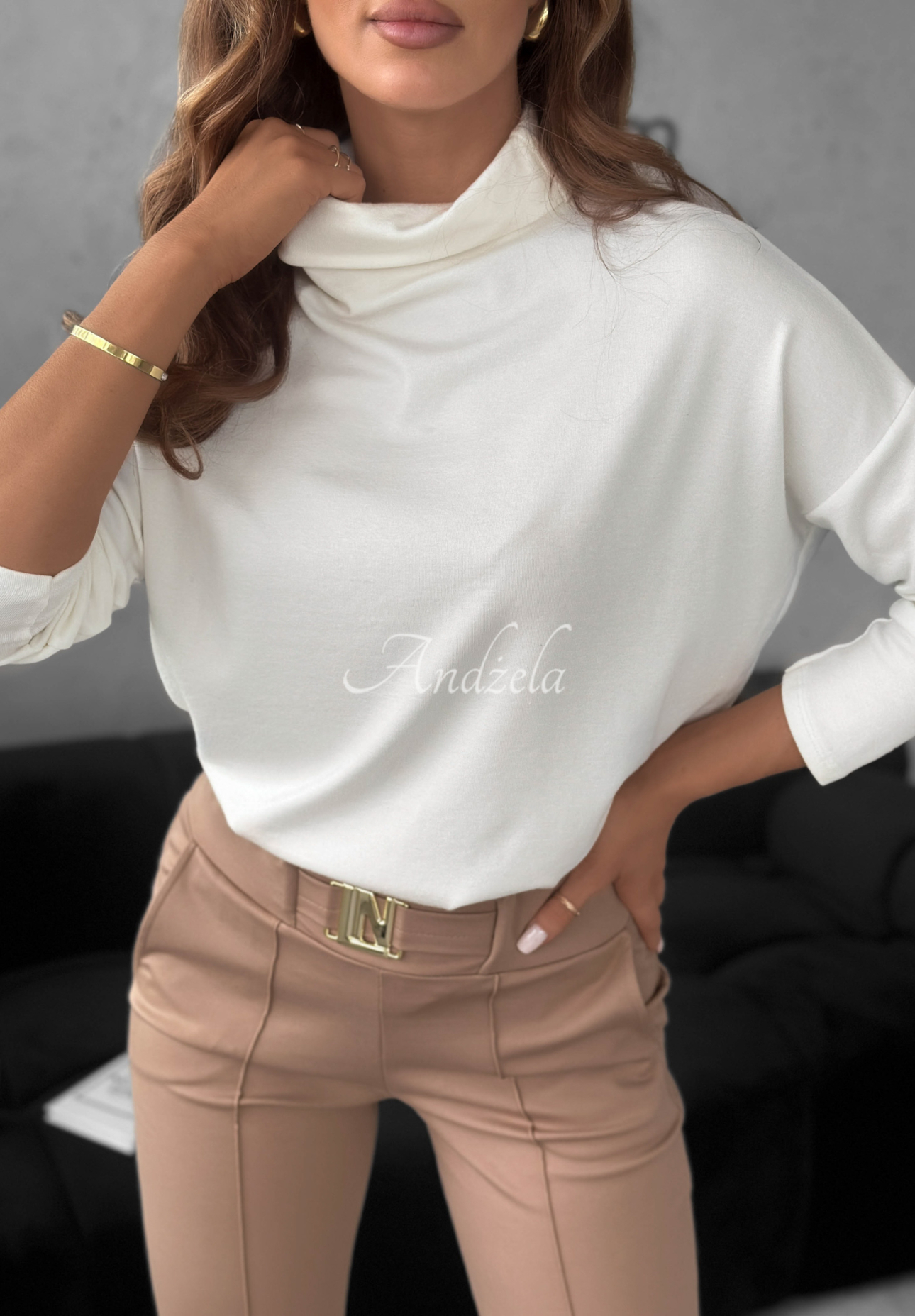 Rollkragenbluse aus Viskose All Time Base Ecru