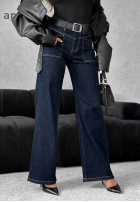 Hose Jeans wide leg z paskiem Still Learning Dunkelblau