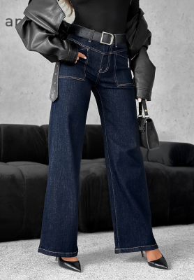 Wide leg Jeans mit Gürtel Still Learning Dunkelblau