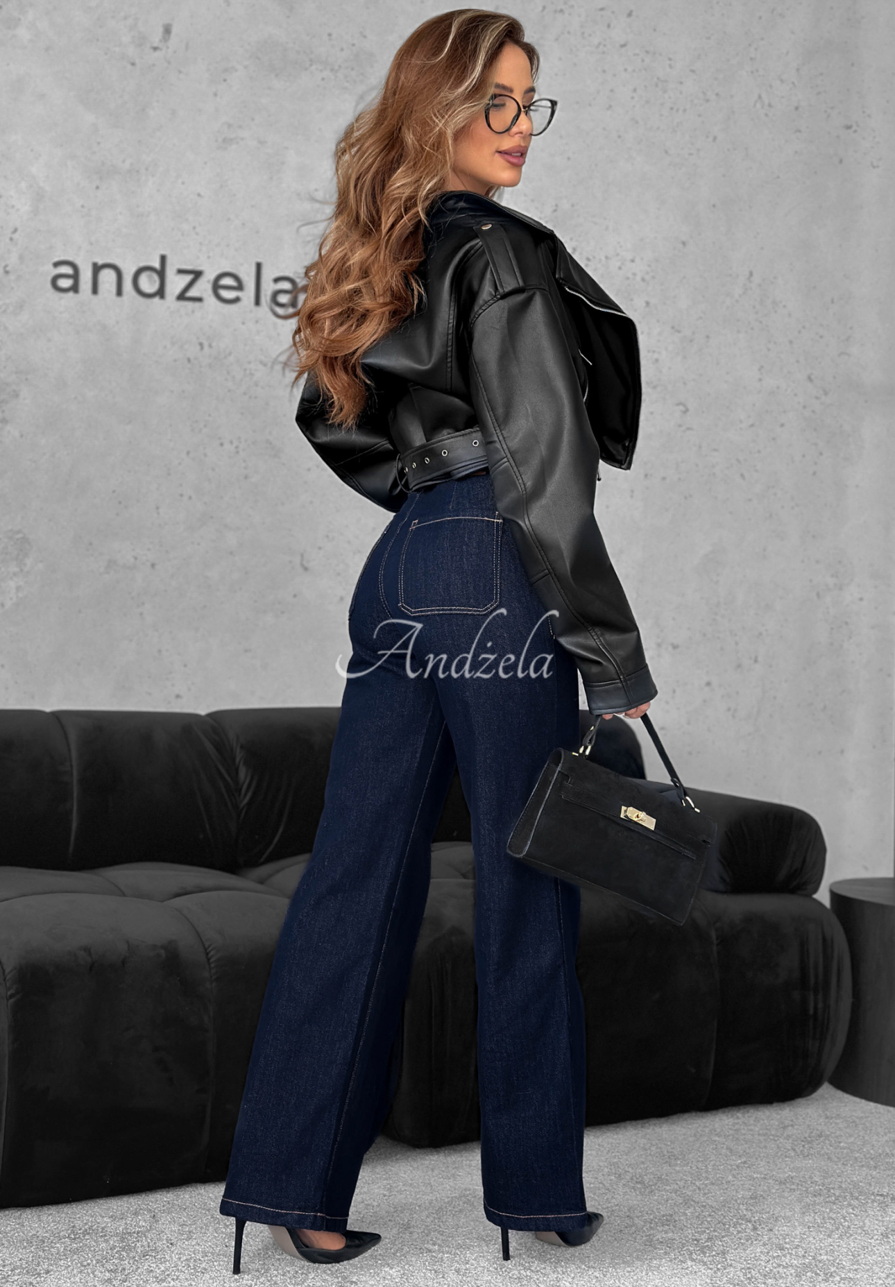 Wide leg Jeans mit Gürtel Still Learning Dunkelblau