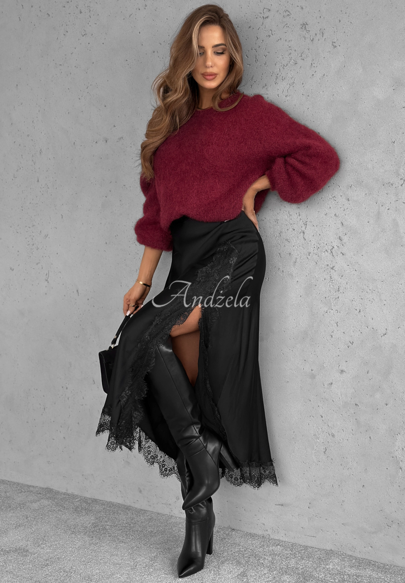 Midirock aus Viskose-Satin mit Spitze Hot Topic Schwarz