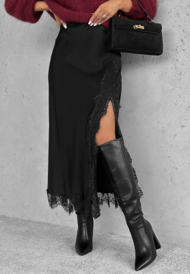 Midirock aus Viskose-Satin mit Spitze Hot Topic Schwarz