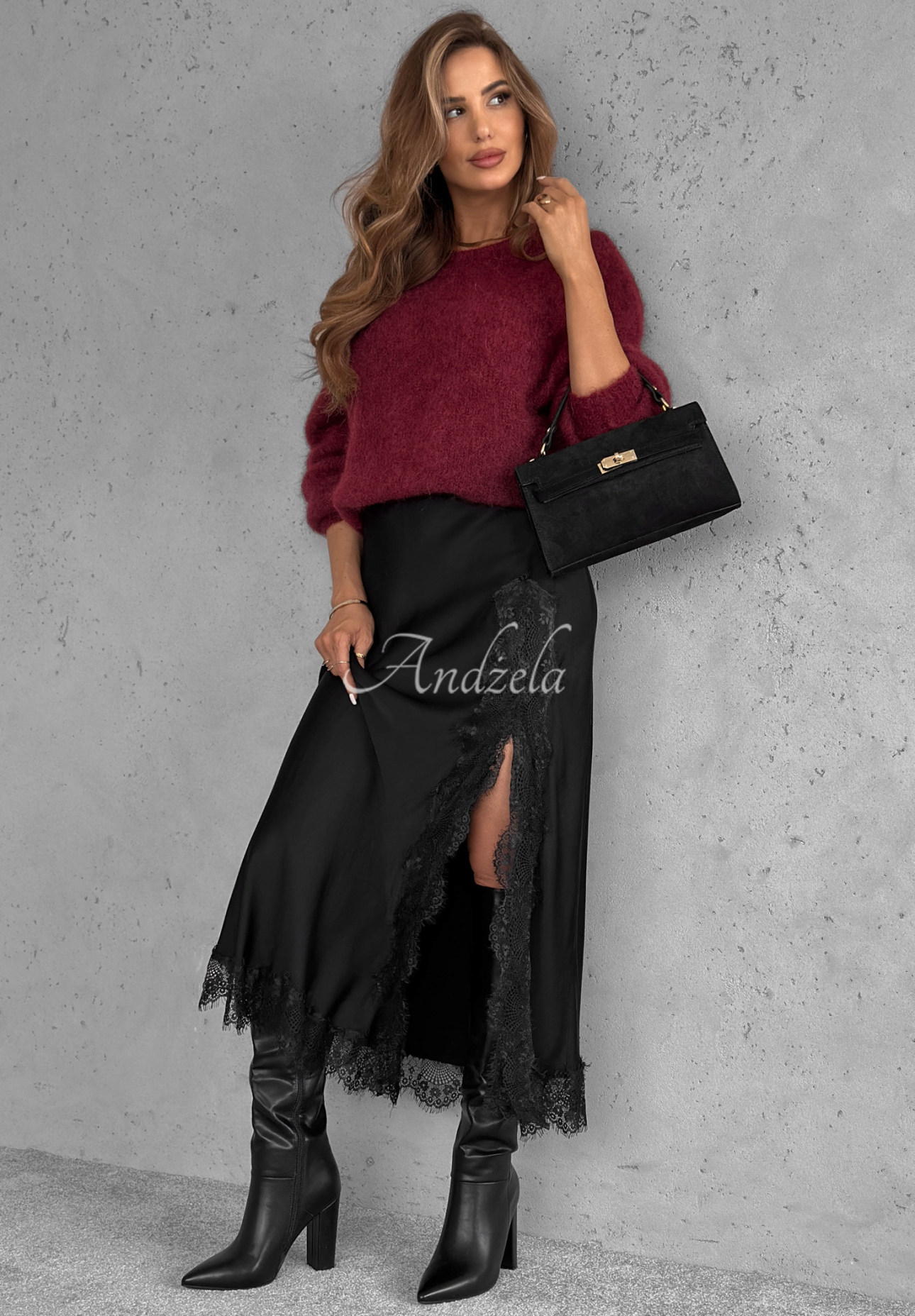 Midirock aus Viskose-Satin mit Spitze Hot Topic Schwarz