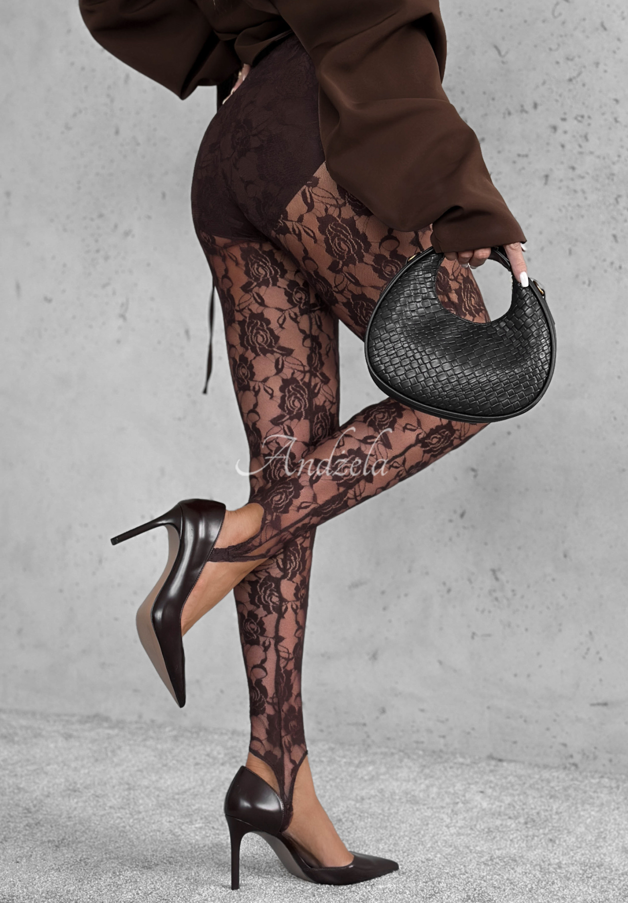 Viskose-Leggings mit Spitze und Fersenkappen Dreaming Of Lace Schokoladenbraun