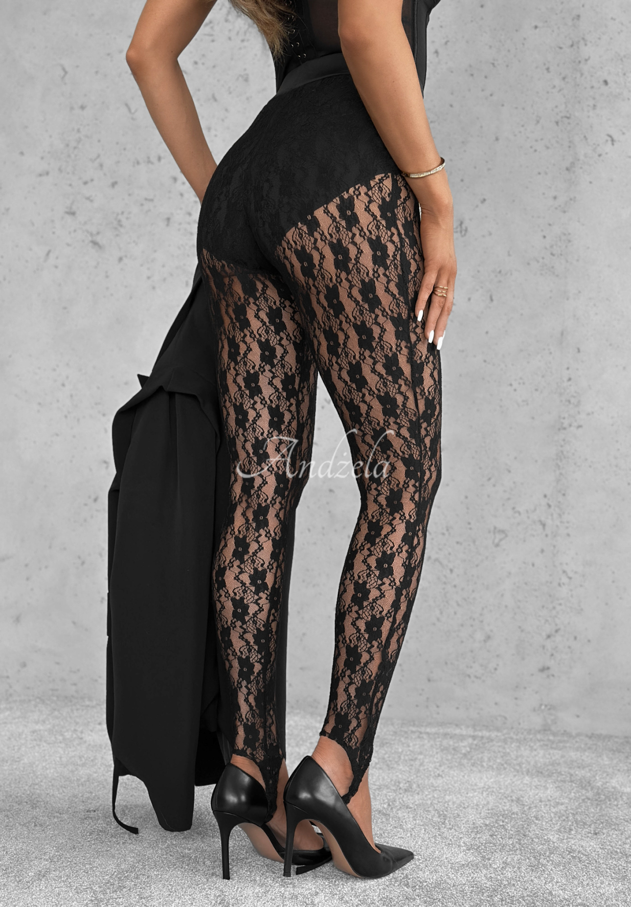 Viskose-Leggings mit Spitze und Fersenkappen Dreaming Of Lace Schwarz