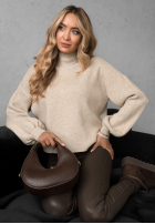Wiskozowy Pullover z golfem Hear My Words Beige