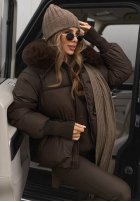 Pikowana Jacke z kapturem i futerkiem Little Snowman Schokoladenbraun