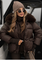 Pikowana Jacke z kapturem i futerkiem Little Snowman Schokoladenbraun