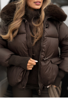 Pikowana Jacke z kapturem i futerkiem Little Snowman Schokoladenbraun