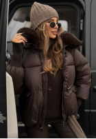 Pikowana Jacke z kapturem i futerkiem Little Snowman Schokoladenbraun