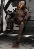 Pikowana Jacke z kapturem i futerkiem Little Snowman Schokoladenbraun