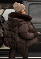 Pikowana Jacke z kapturem i futerkiem Little Snowman Schokoladenbraun