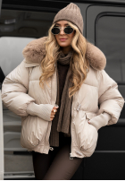 Pikowana Jacke z kapturem i futerkiem Little Snowman Beige