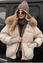Pikowana Jacke z kapturem i futerkiem Little Snowman Beige