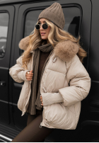 Pikowana Jacke z kapturem i futerkiem Little Snowman Beige