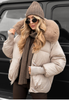 Pikowana Jacke z kapturem i futerkiem Little Snowman Beige