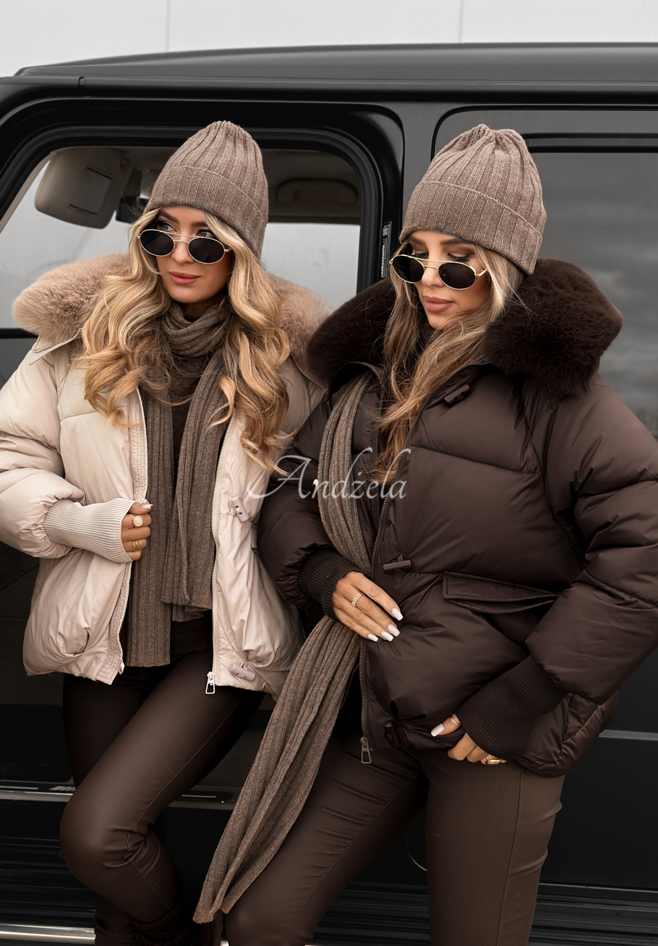 Gesteppte Jacke mit Kapuze und Fellbesatz Little Snowman Beige