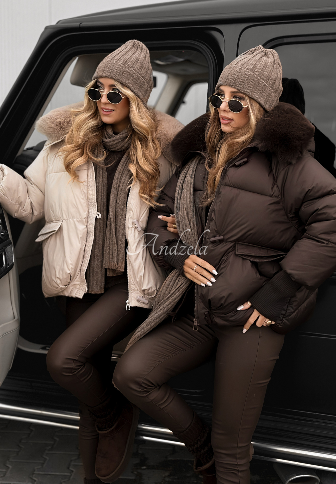 Gesteppte Jacke mit Kapuze und Fellbesatz Little Snowman Beige