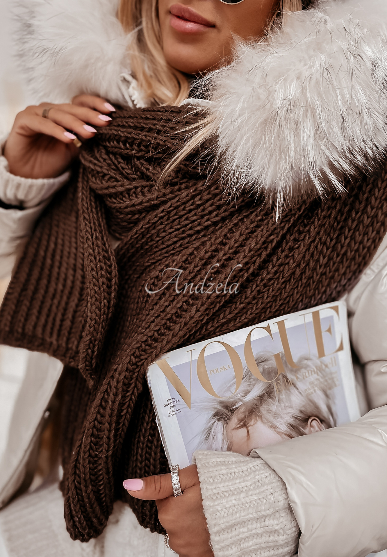 Geflochtener Schal Laponia ciemnoczekoladowy