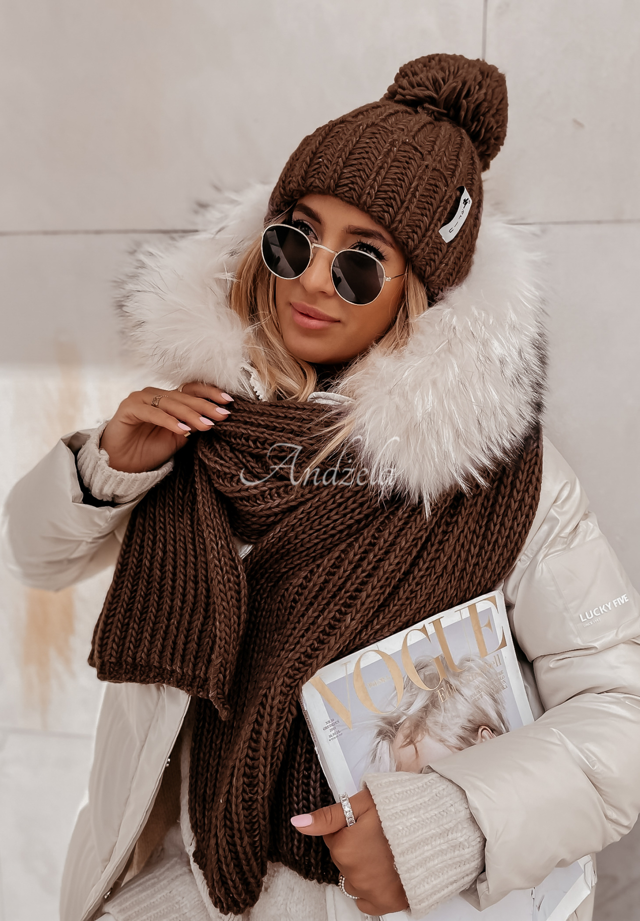 Geflochtener Schal Laponia ciemnoczekoladowy