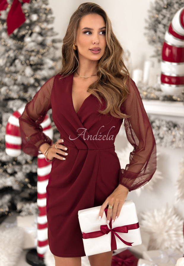 Mini-Kleid mit Zier&auml;rmeln Sweet Gifts Burgunderrot