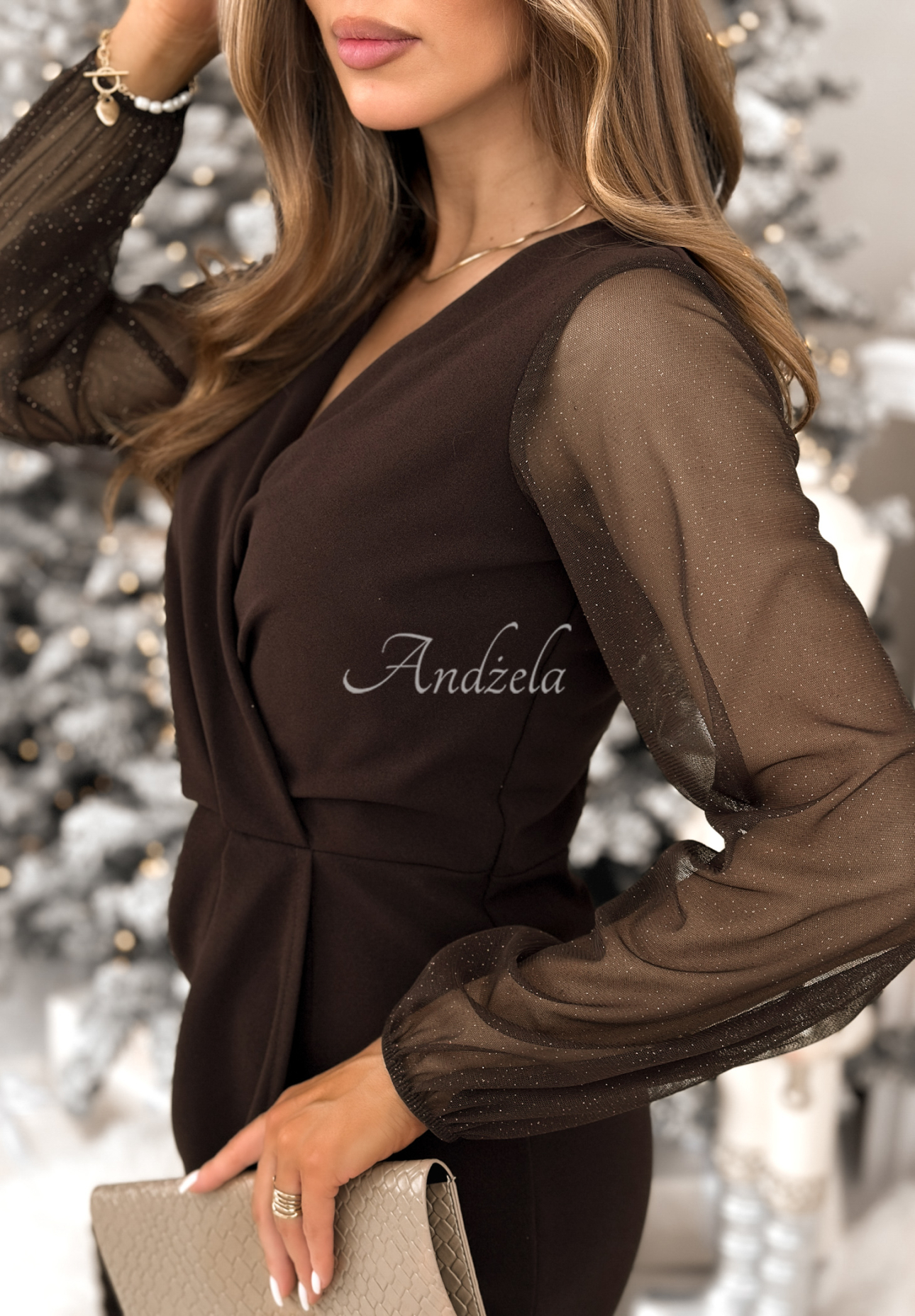 Mini-Kleid mit Zierärmeln Sweet Gifts Schokoladenbraun