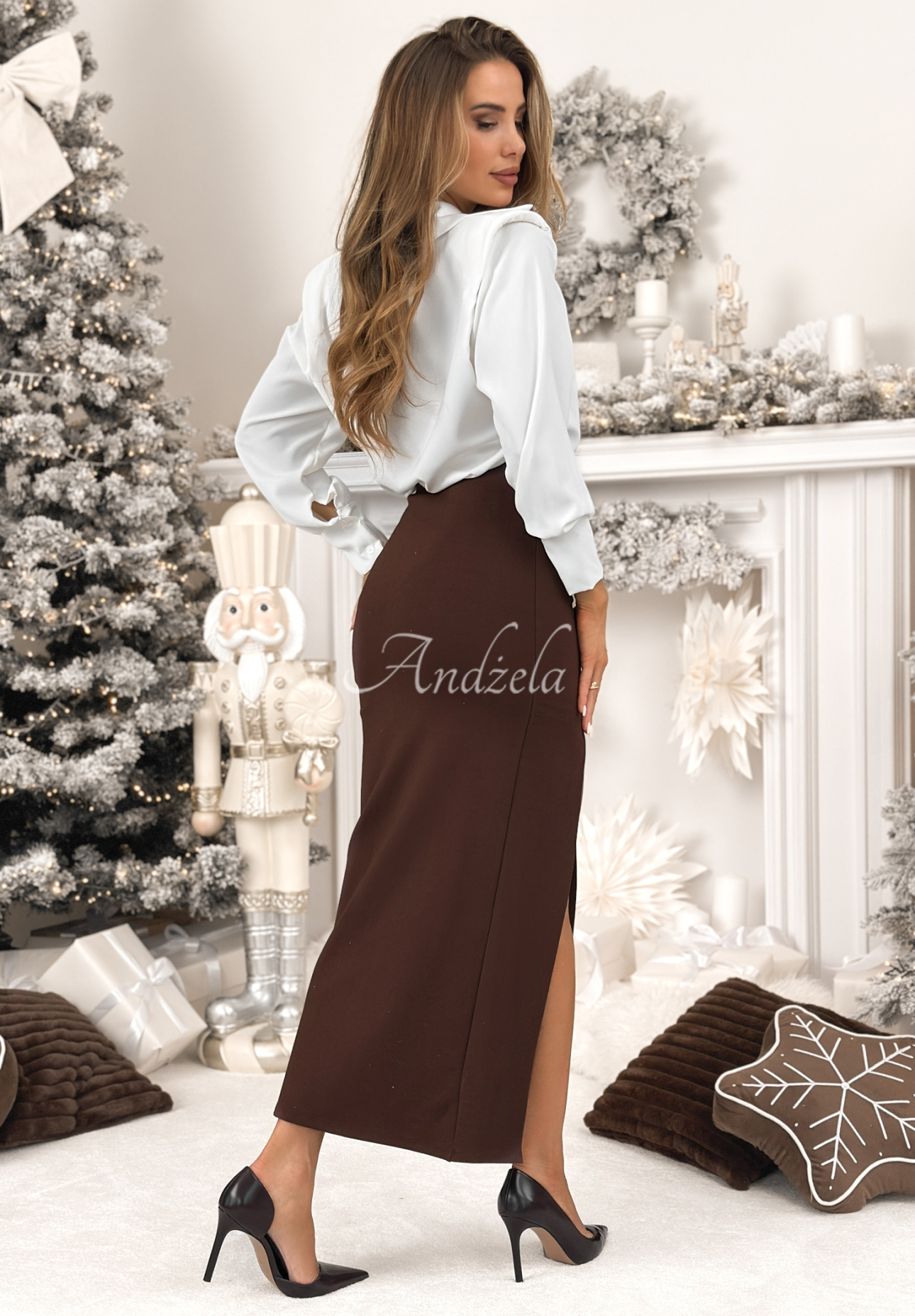 Midi-Bleistiftrock mit Schlitz Live With Purpose Schokoladenbraun